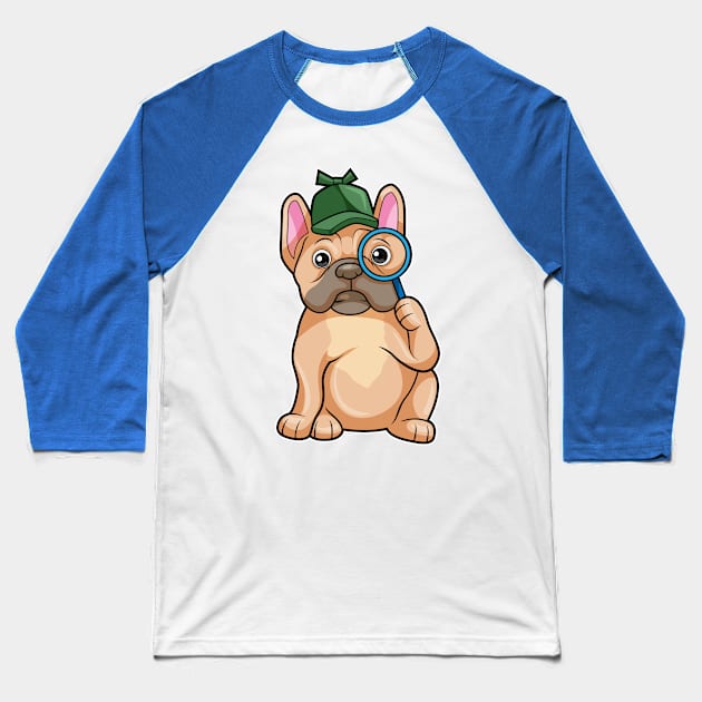 French bulldog as Detective with Magnifying glass Baseball T-Shirt by Markus Schnabel